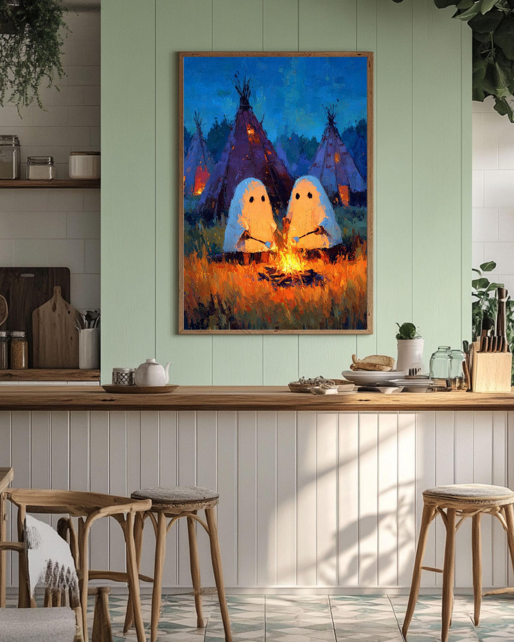 Camping Ghosts Gothic Vintage Style Spooky Whimsical Dark Academia Romantic Halloween Art