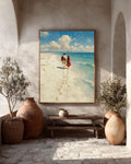 Jesus Christ Portrait Footprints in the Sand Religious Christian Beach Scene Faith Inspired Framed Canvas