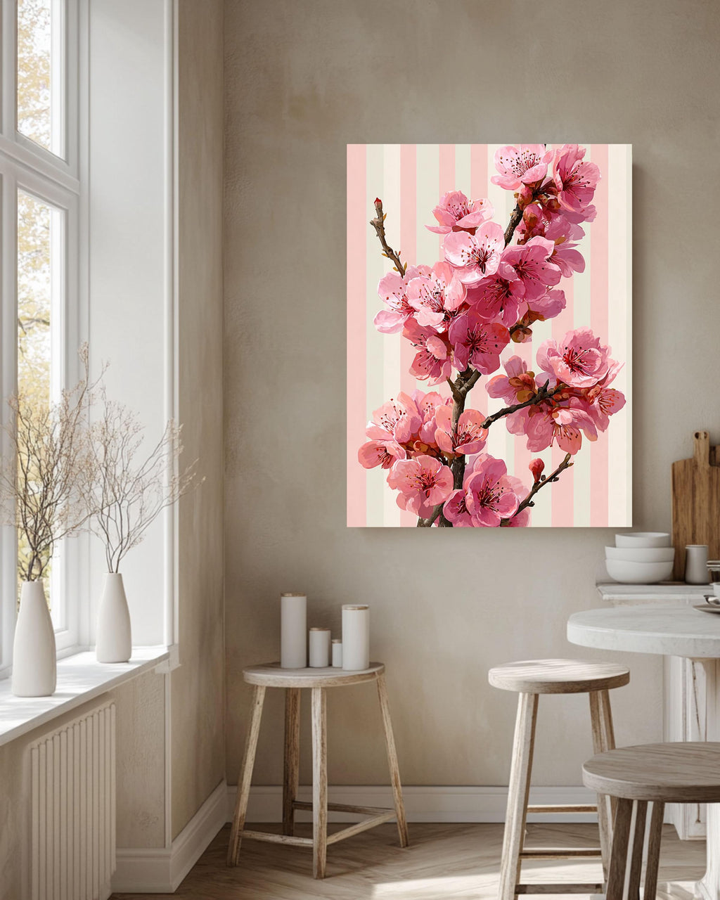 Cherry Blossom Canvas Art: Pink Sakura Floral Print, Framed Wall Decor