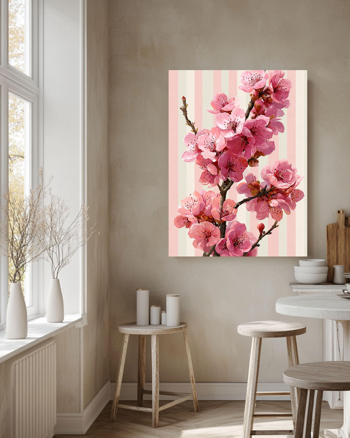 Cherry Blossom Canvas Art: Pink Sakura Floral Print, Framed Wall Decor
