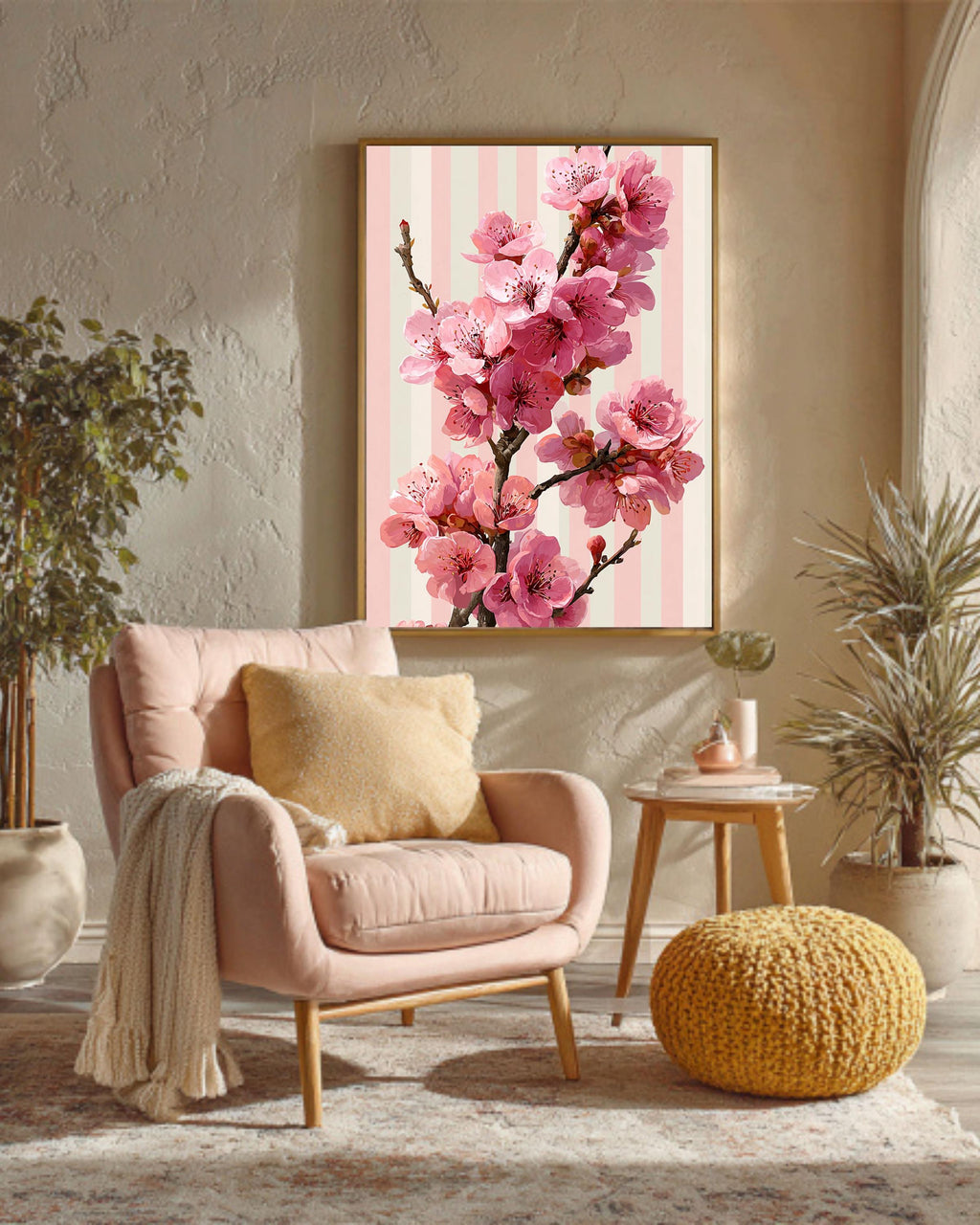 Cherry Blossom Canvas Art: Pink Sakura Floral Print, Framed Wall Decor