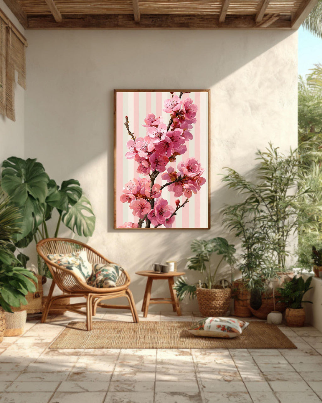 Cherry Blossom Canvas Art: Pink Sakura Floral Print, Framed Wall Decor