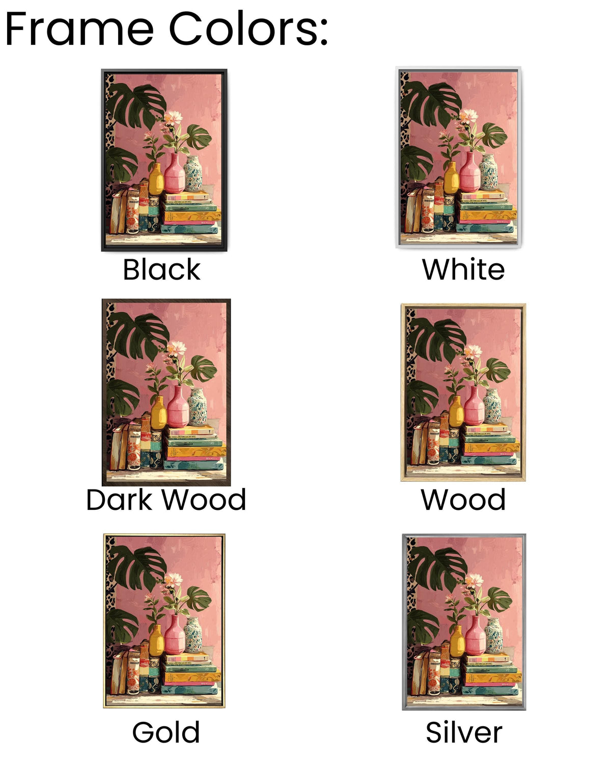 Retro Book and Plants Canvas Print: Colorful Still Life Art