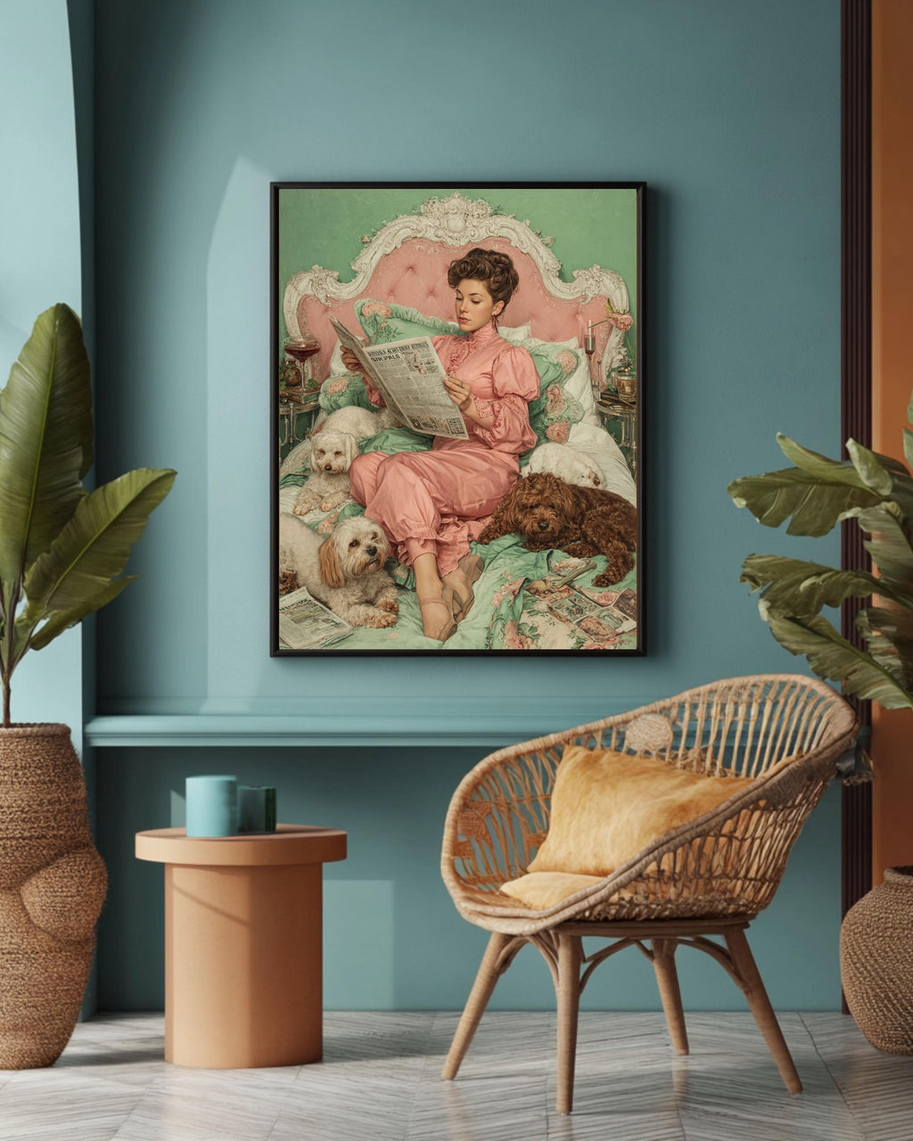 Vintage Lady with Dogs Canvas Print, Victorian Inspired Wall Art