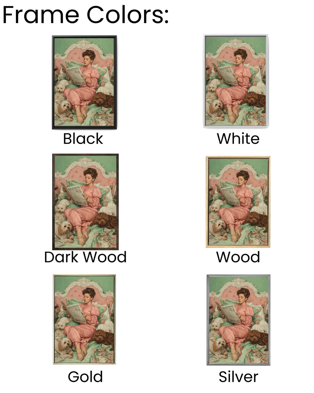 Vintage Lady with Dogs Canvas Print, Victorian Inspired Wall Art