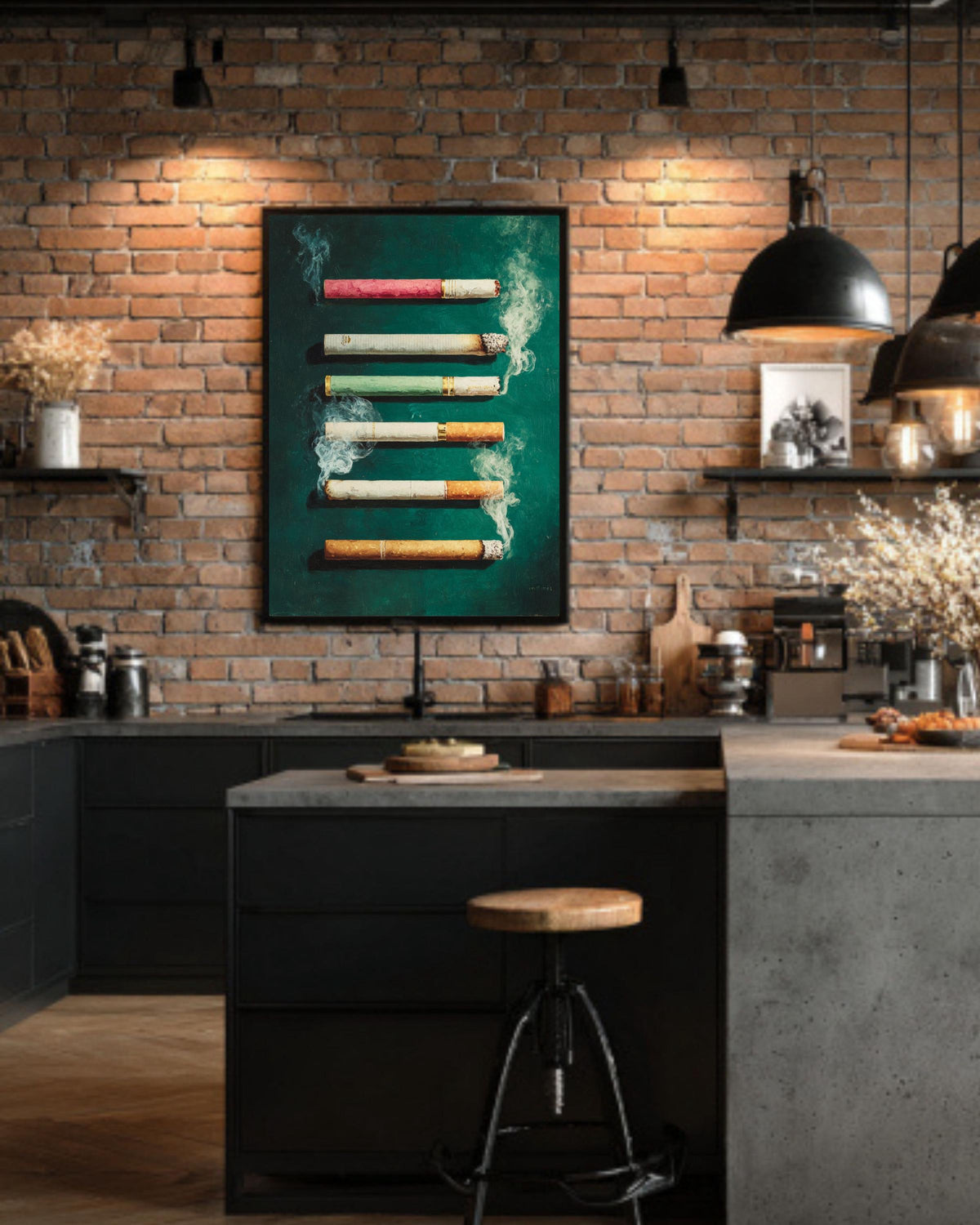 Cigarette Butts Canvas | Moody Green Feminine Gritty Artwork | Urban Edge Modern Painting