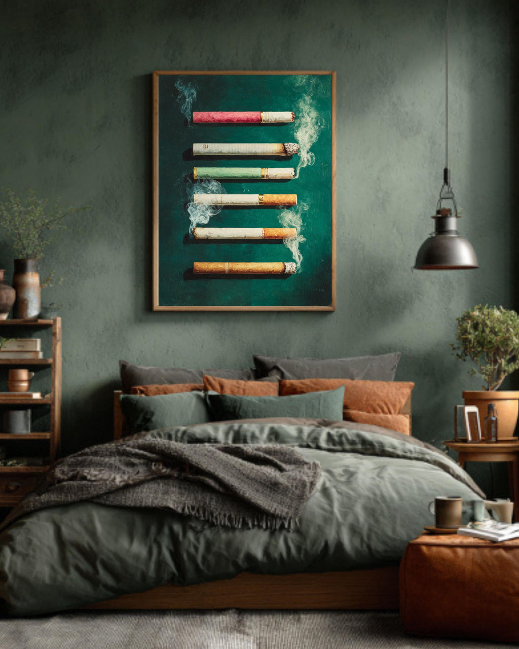 Cigarette Butts Canvas | Moody Green Feminine Gritty Artwork | Urban Edge Modern Painting