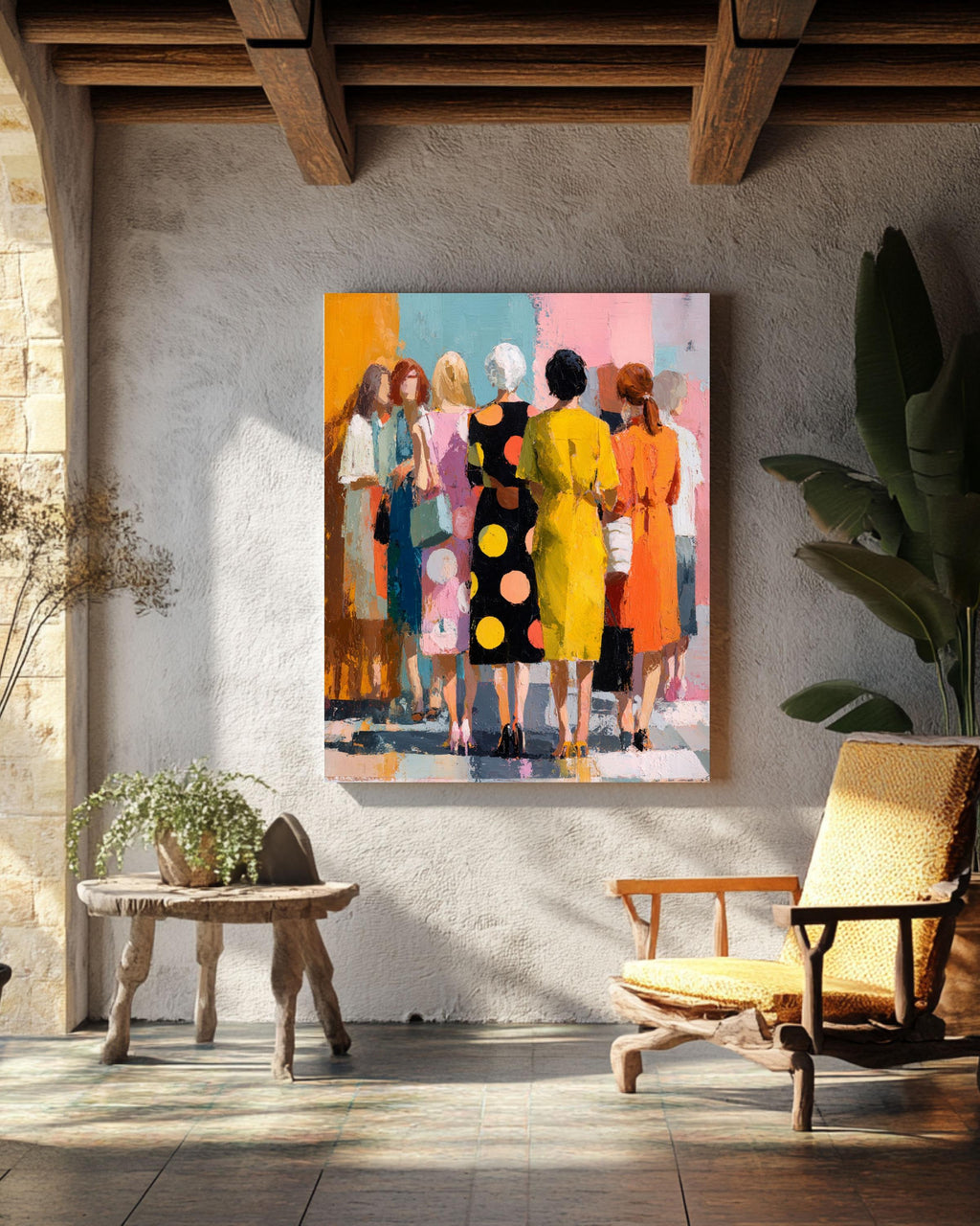 Modern Colorful Feminine Canvas | Abstract People Vibrant Women Art | Contemporary Bold Artwork