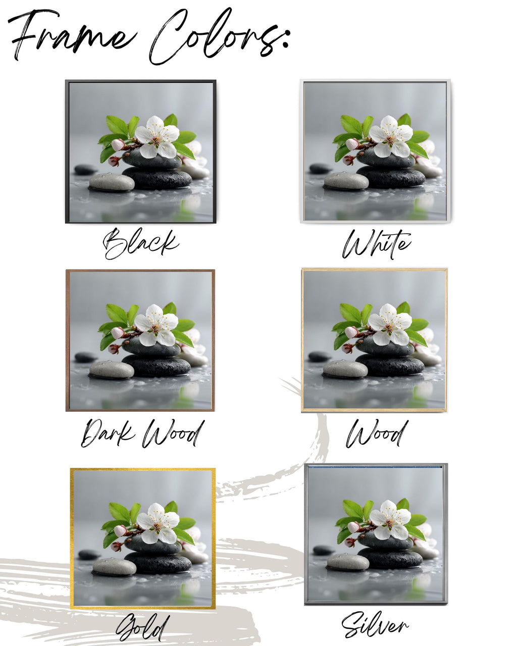 Floral Zen Stones Canvas | White Spa Bathroom Artwork | Tranquil Botanical Relaxation Print