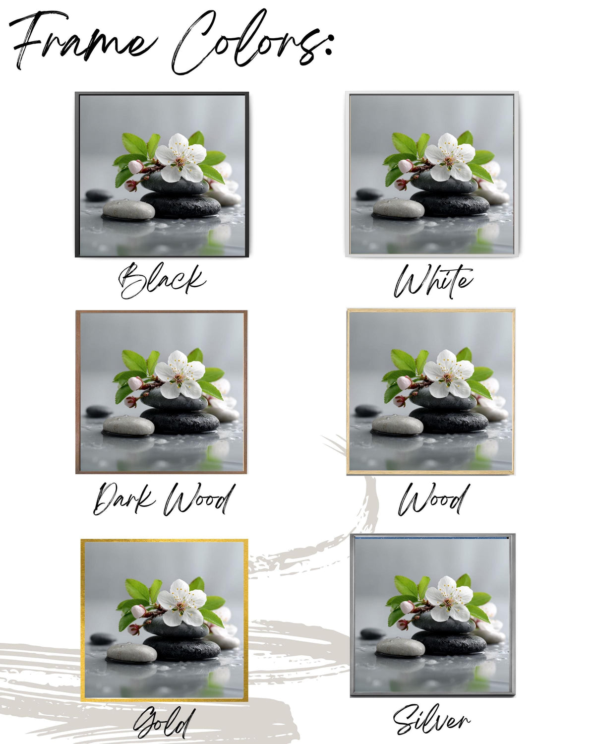 Floral Zen Stones Canvas | White Spa Bathroom Artwork | Tranquil Botanical Relaxation Print