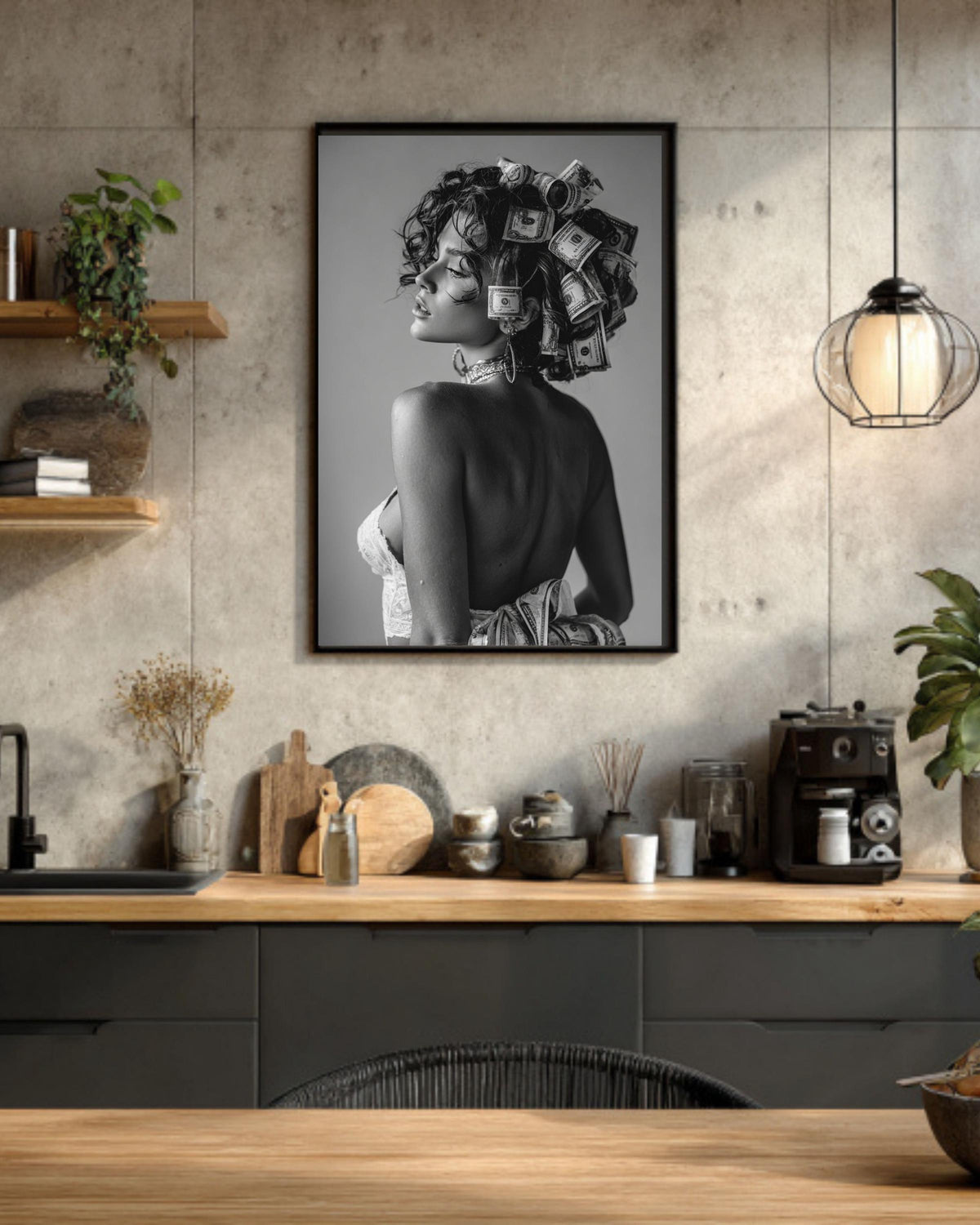 Woman with Money Canvas | Luxury Fashion Black and White Art | Vintage Museum Quality Photography