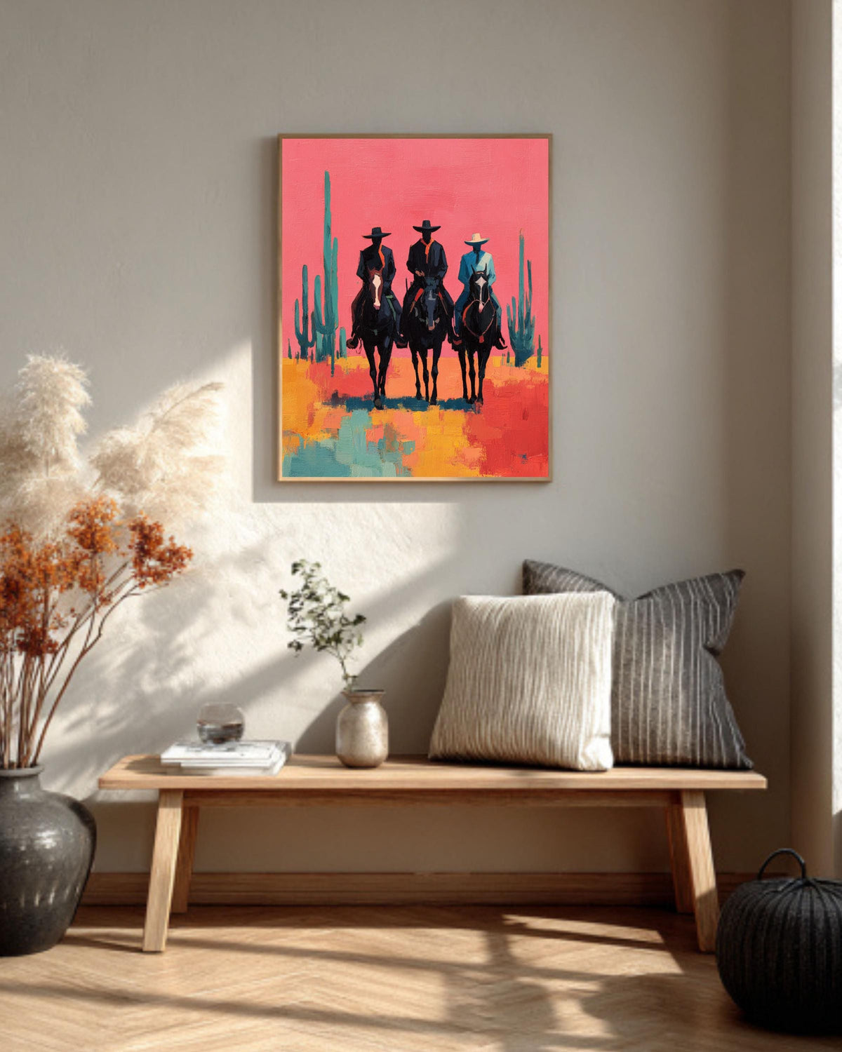 Southwestern Cowboys Canvas | Abstract Western Horse Painting | Modern Country Cowboy Artwork