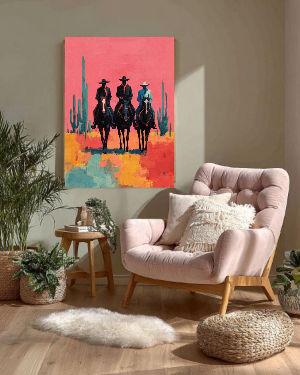 Southwestern Cowboys Canvas | Abstract Western Horse Painting | Modern Country Cowboy Artwork