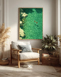 Swimming Abstract, Green Water Painting, Minimalist Retro Art