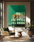 Sleepy Leopard Poster, Emerald Green Wall Art, Modern Maximalist Print