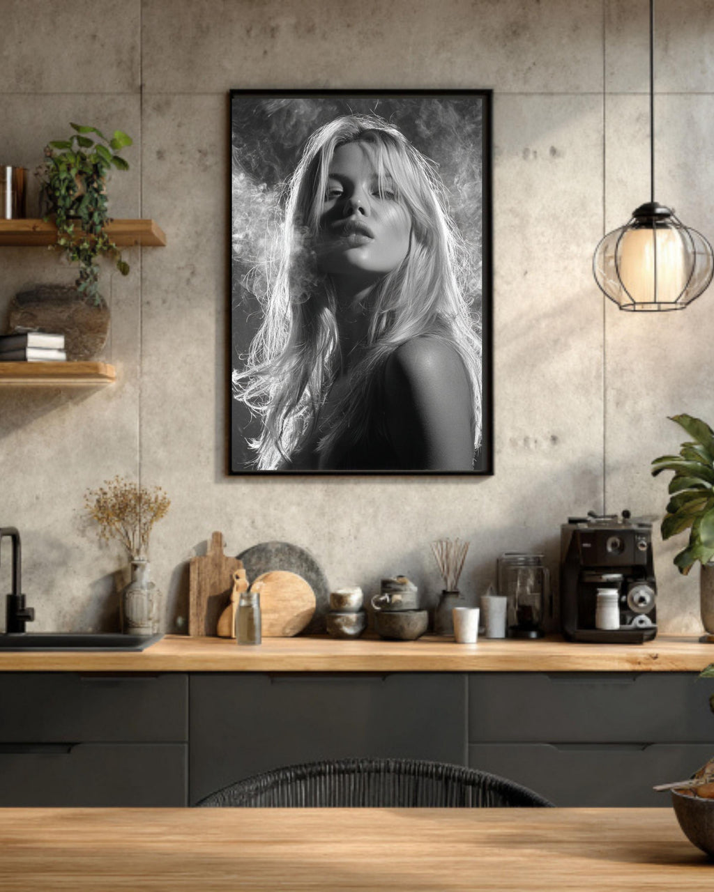 Fashion Icon Poster, High-Profile Model, Chic Smoking Artwork