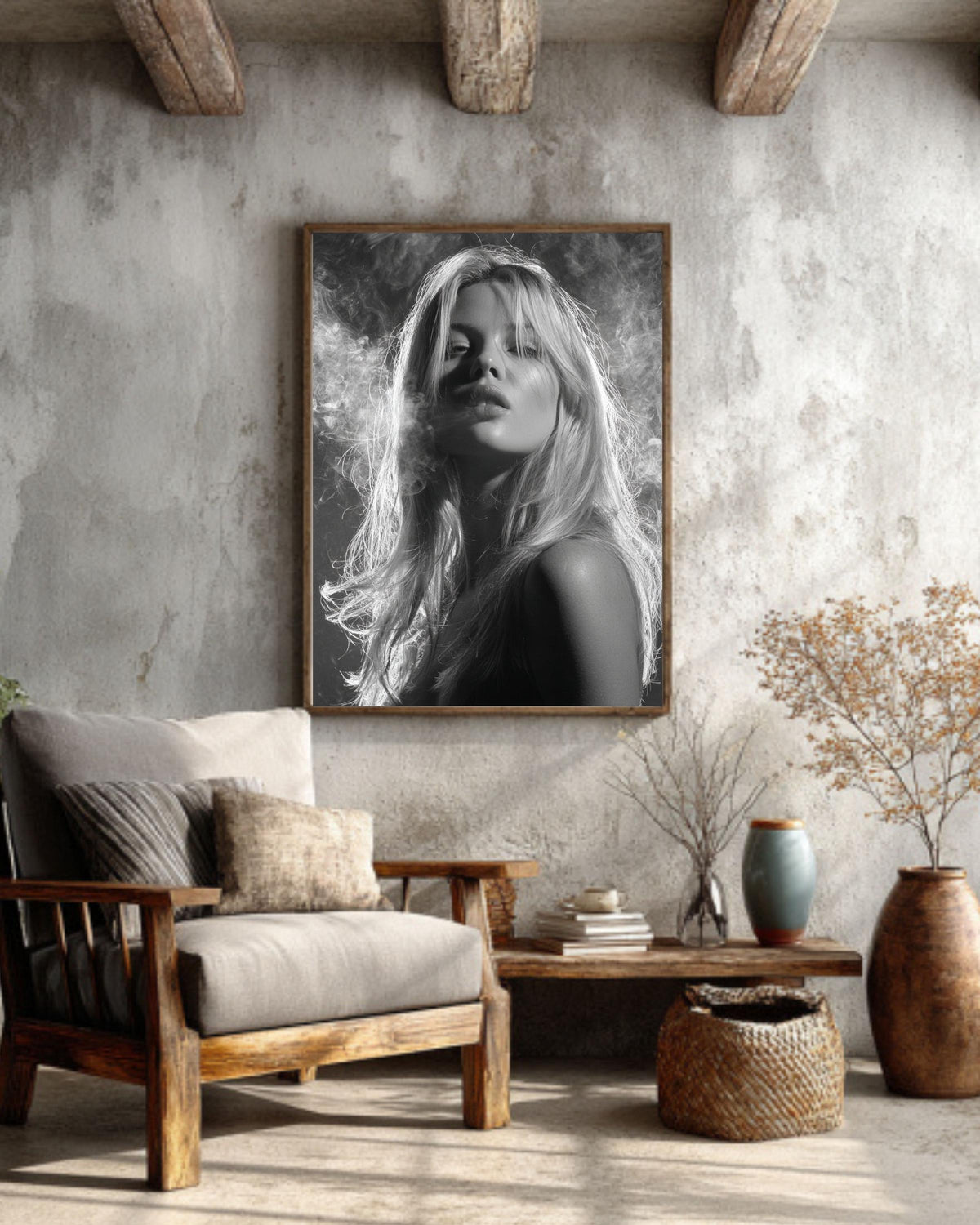 Fashion Icon Poster, High-Profile Model, Chic Smoking Artwork