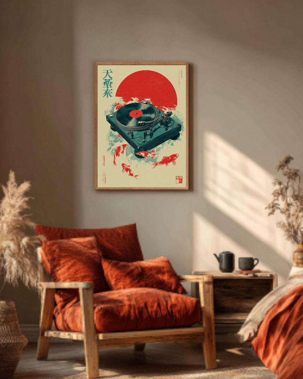 Koi Fish Vinyl Turntable Canvas, Japanese Zen Art
