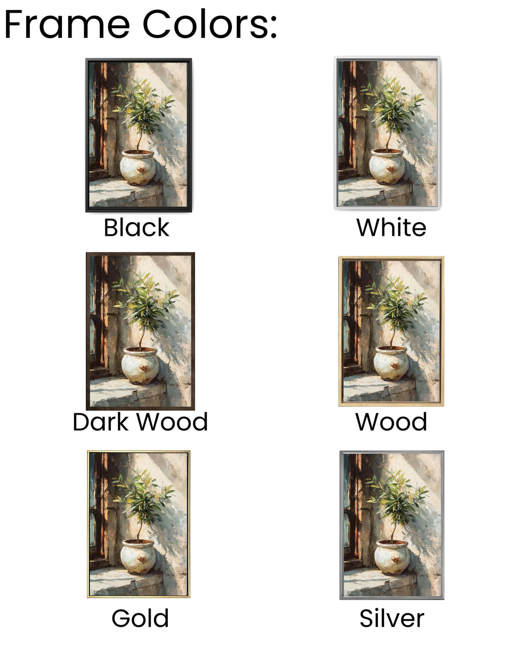 Olive Tree Canvas Print, Rustic Pot, Mediterranean Window Artwork