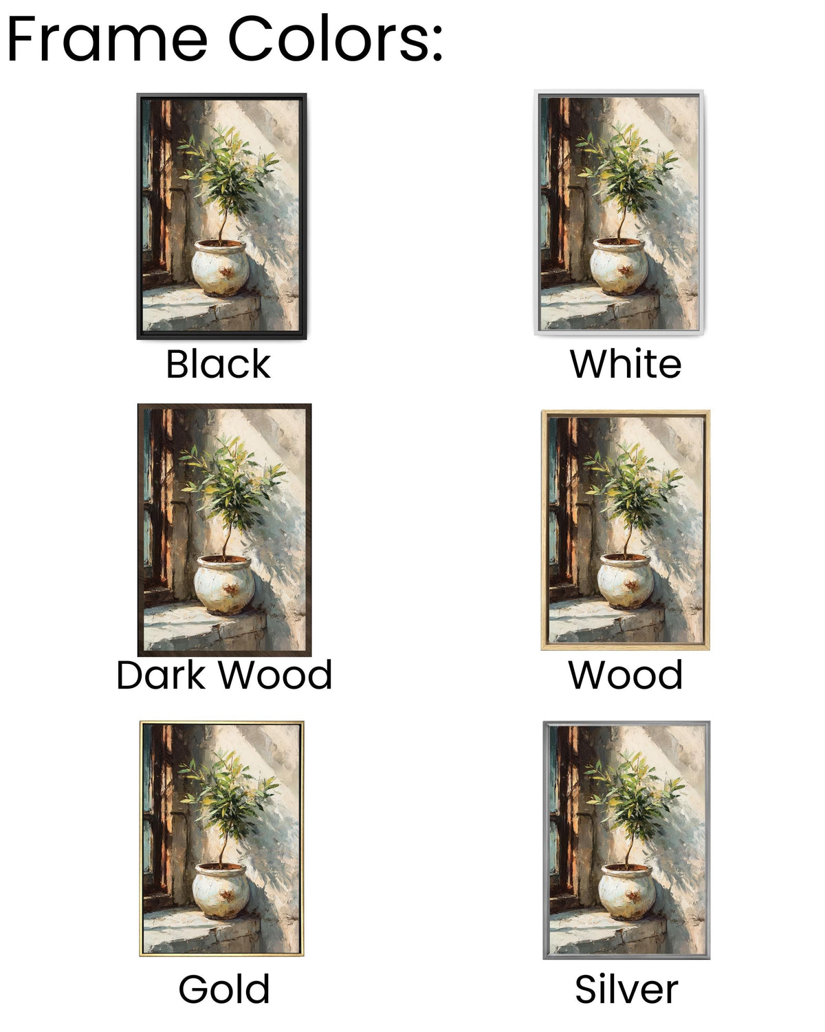 Olive Tree Canvas Print, Rustic Pot, Mediterranean Window Artwork