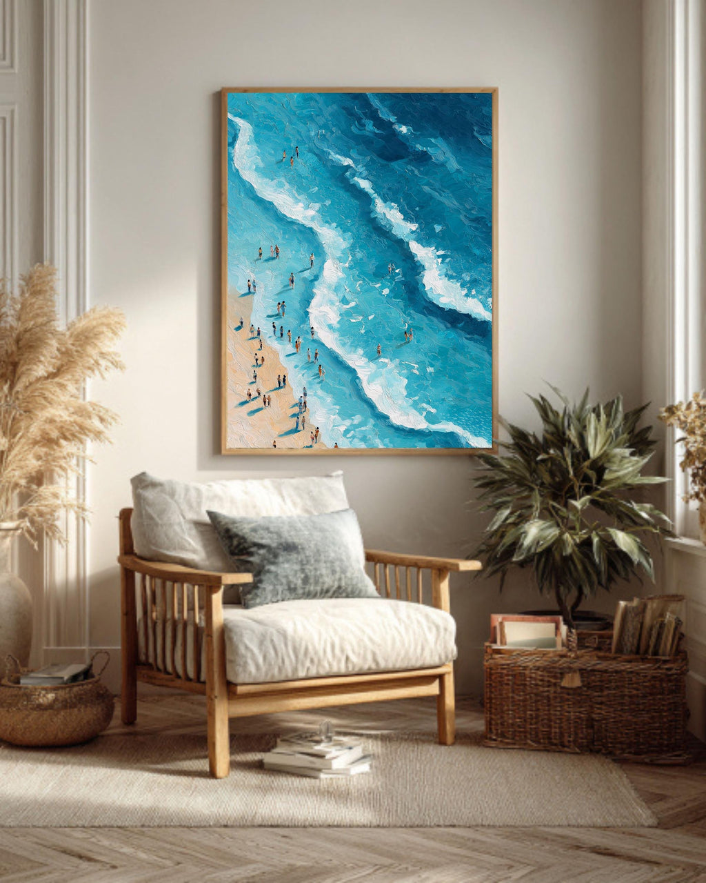 Aerial Beach Waves Canvas Print, Coastal Modern Wall Art