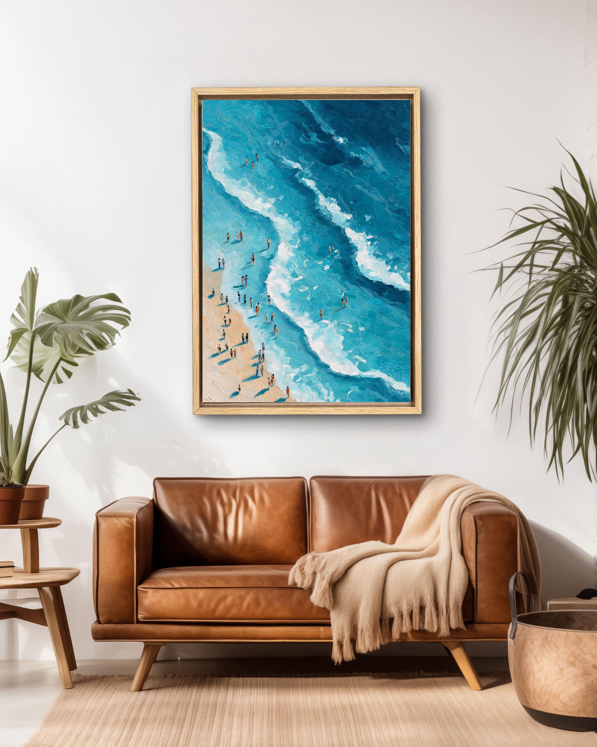 Aerial Beach Waves Canvas Print, Coastal Modern Wall Art