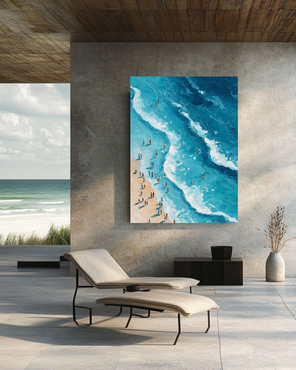 Aerial Beach Waves Canvas Print, Coastal Modern Wall Art