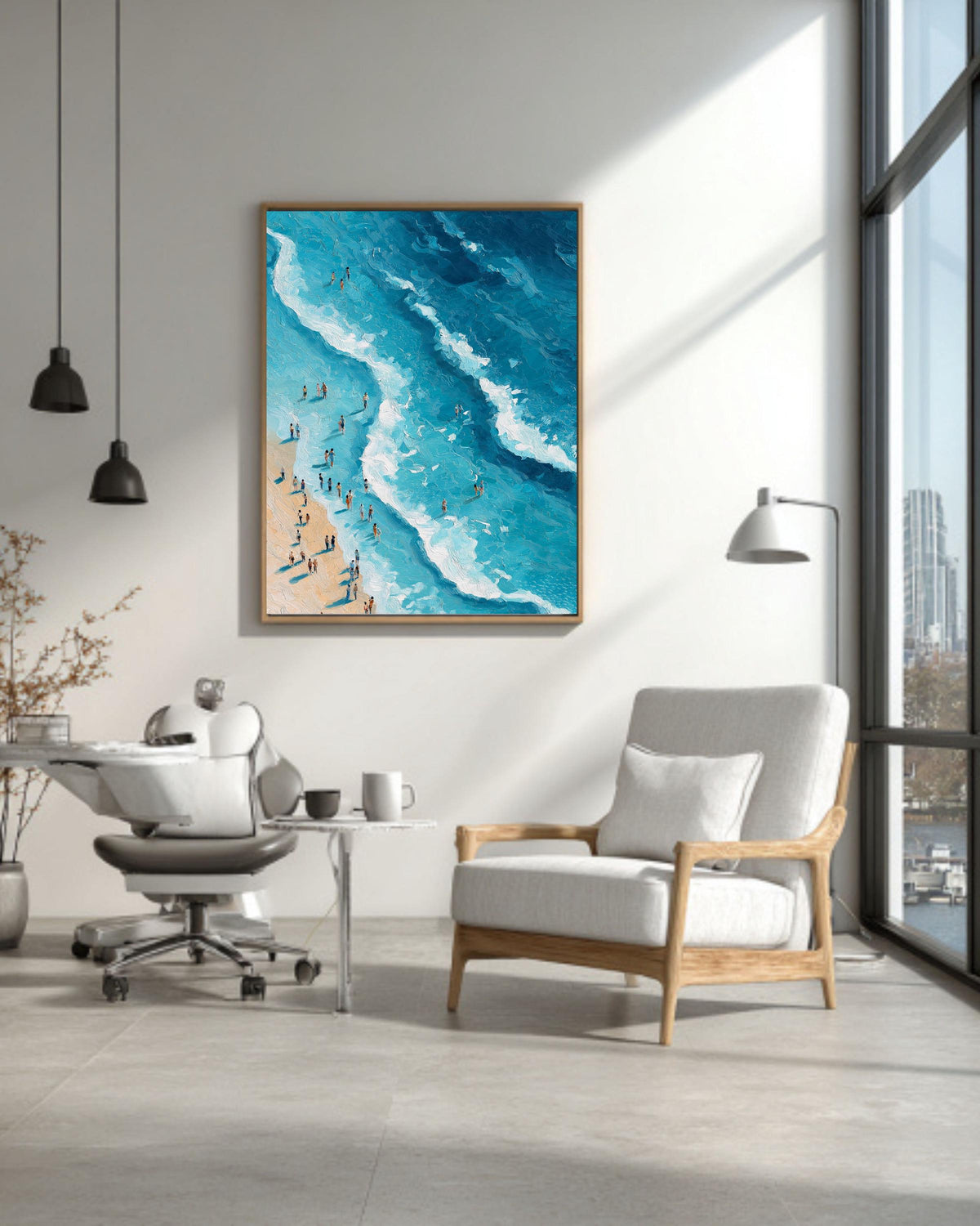 Aerial Beach Waves Canvas Print, Coastal Modern Wall Art