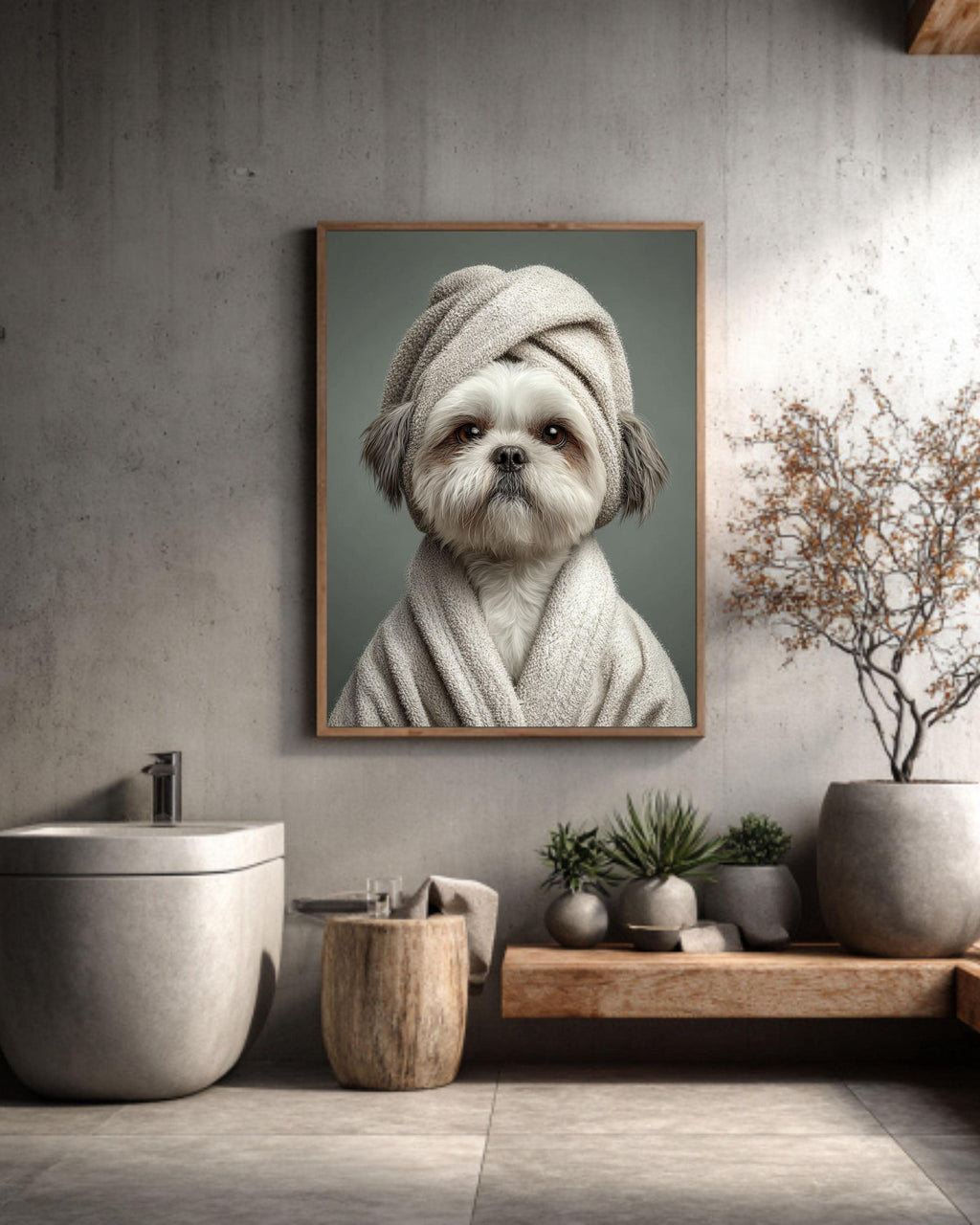 Shih Tzu Dog Canvas Print, Funny Spa Robe Pet Portrait
