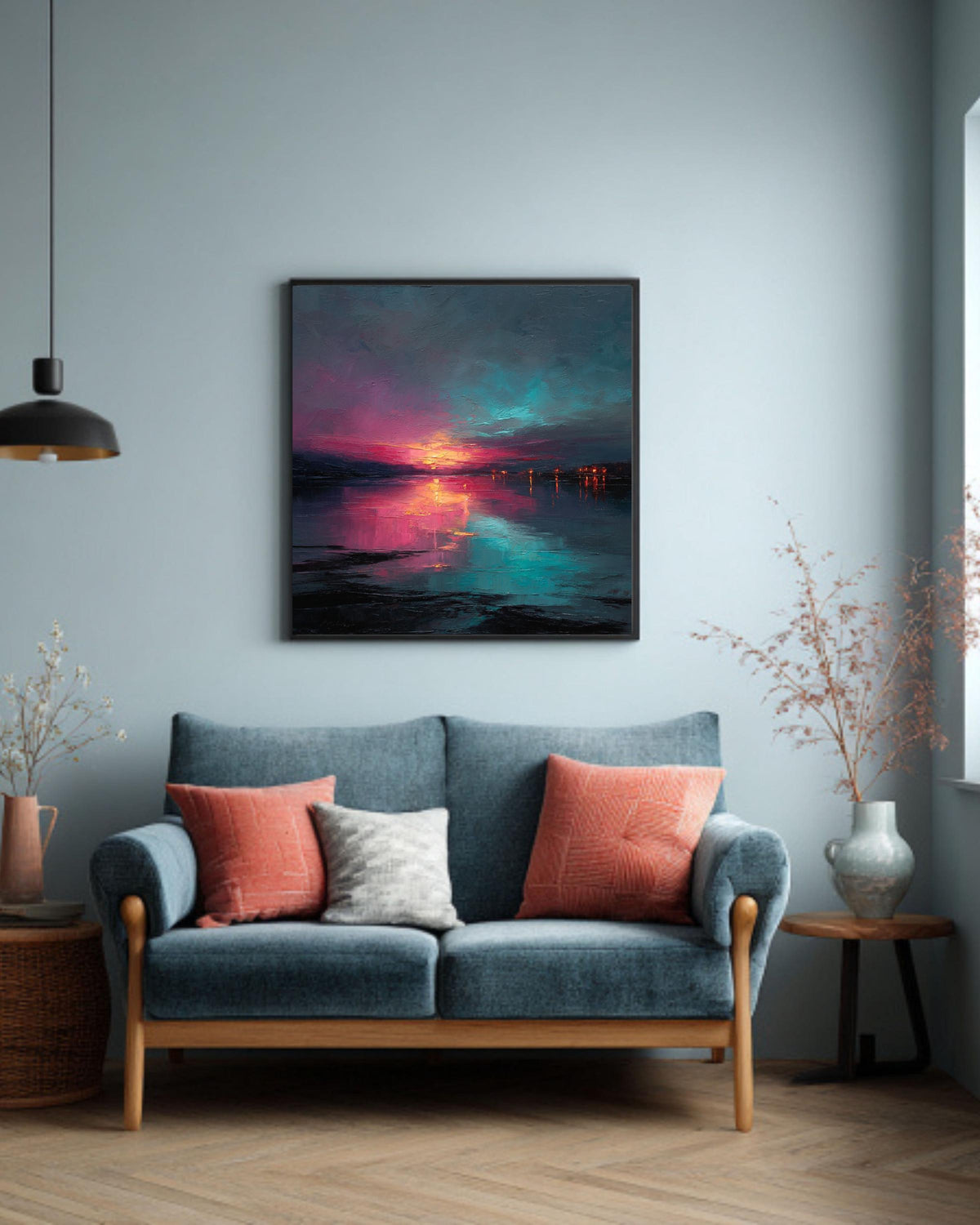 Abstract Teal and Pink Canvas Art: Modern Textured Painting