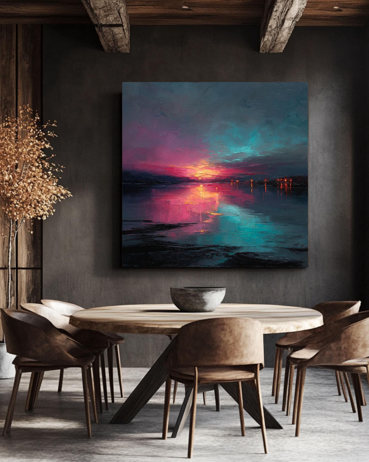 Abstract Teal and Pink Canvas Art: Modern Textured Painting