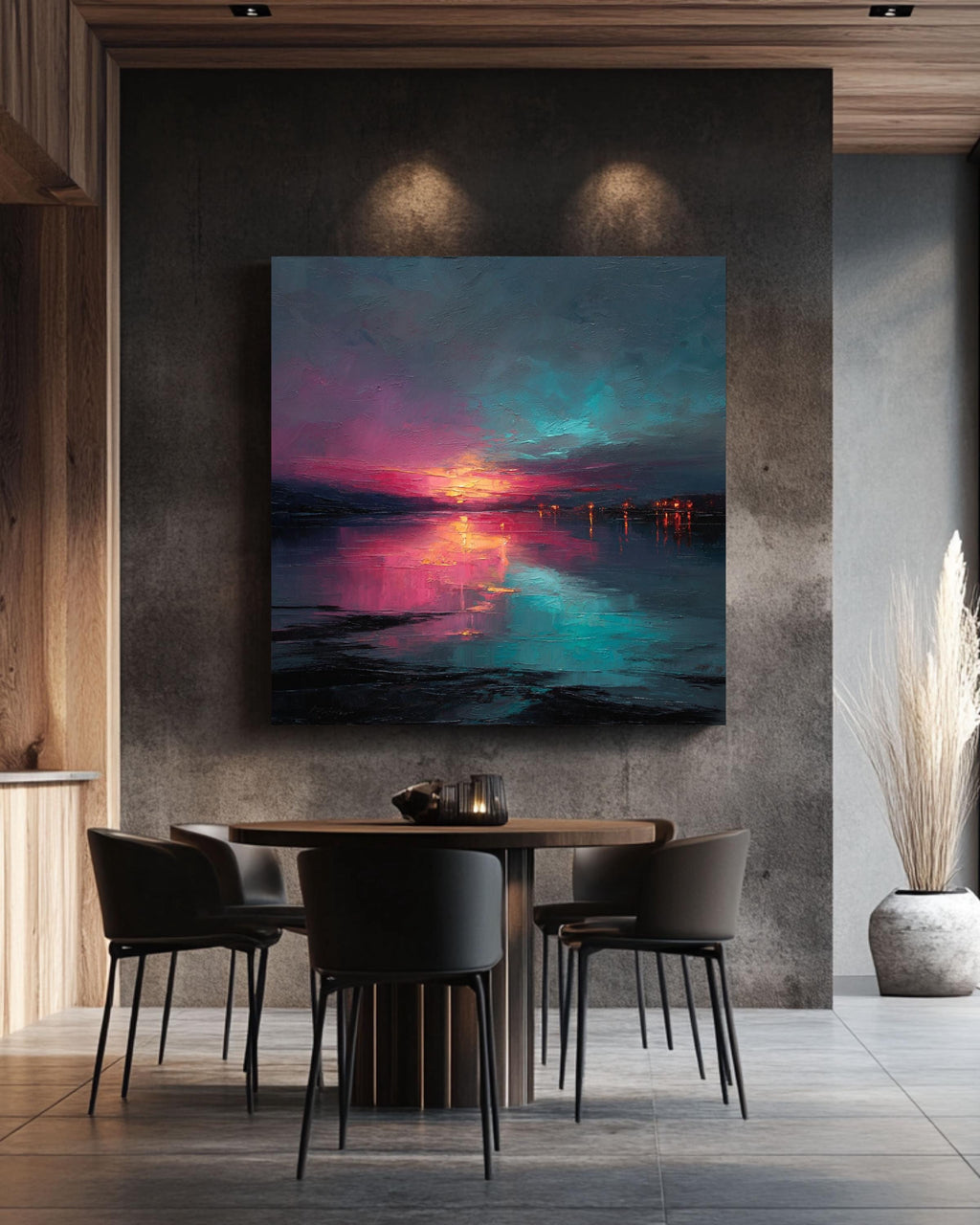 Abstract Teal and Pink Canvas Art: Modern Textured Painting