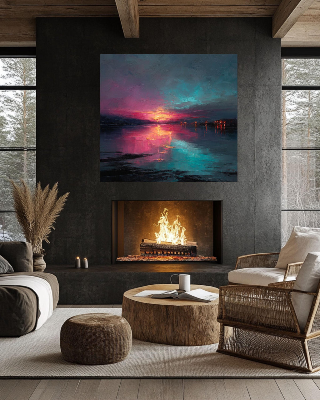 Abstract Teal and Pink Canvas Art: Modern Textured Painting