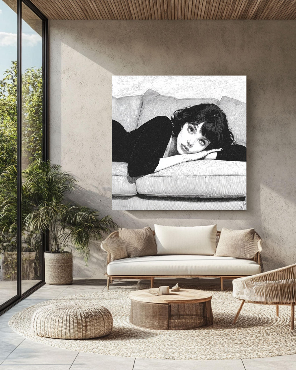 Woman in Couch Canvas Print, Minimalist Line Art, Modern Home Decor