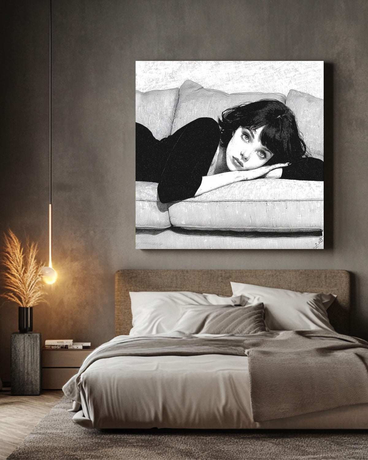 Woman in Couch Canvas Print, Minimalist Line Art, Modern Home Decor