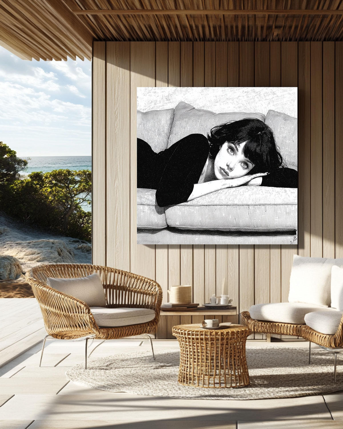 Woman in Couch Canvas Print, Minimalist Line Art, Modern Home Decor