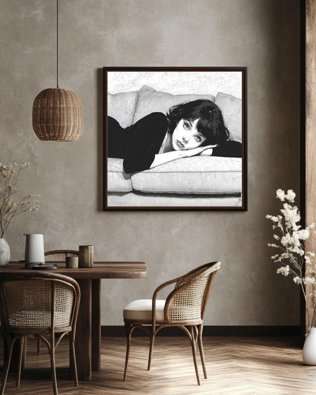 Woman in Couch Canvas Print, Minimalist Line Art, Modern Home Decor