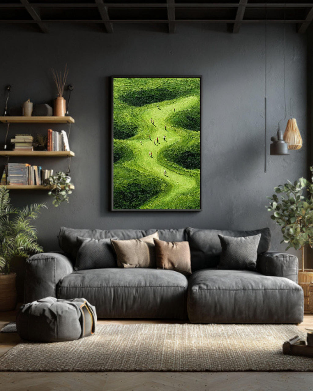 Green Golf Course Canvas Art: Textured Landscape Painting