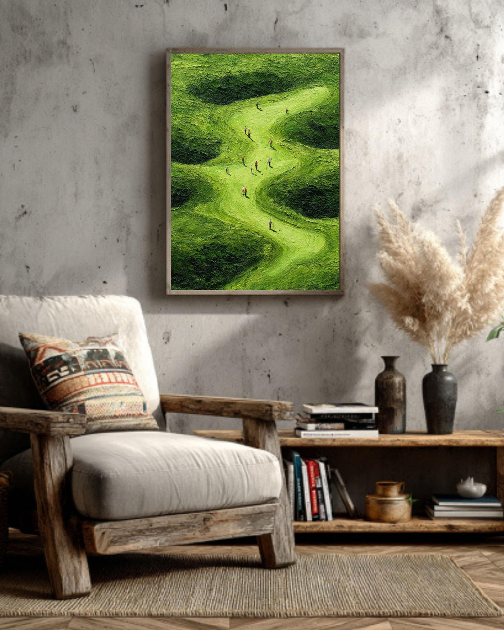 Green Golf Course Canvas Art: Textured Landscape Painting