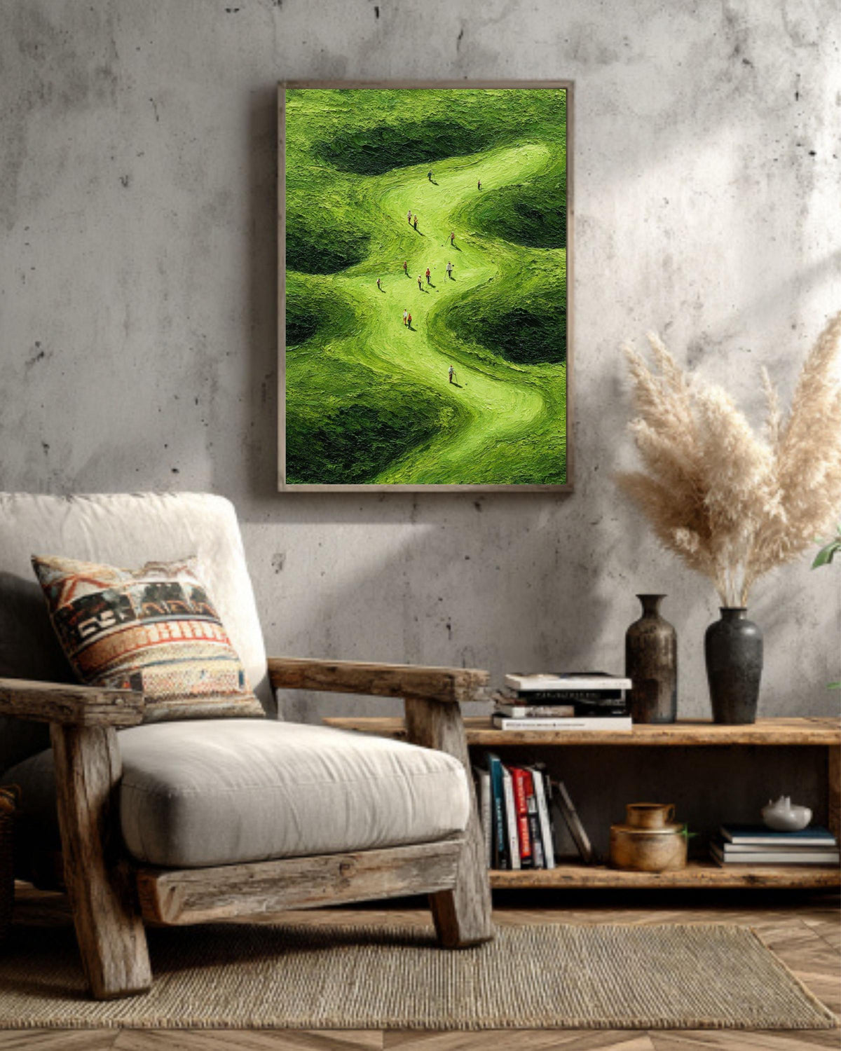 Green Golf Course Canvas Art: Textured Landscape Painting