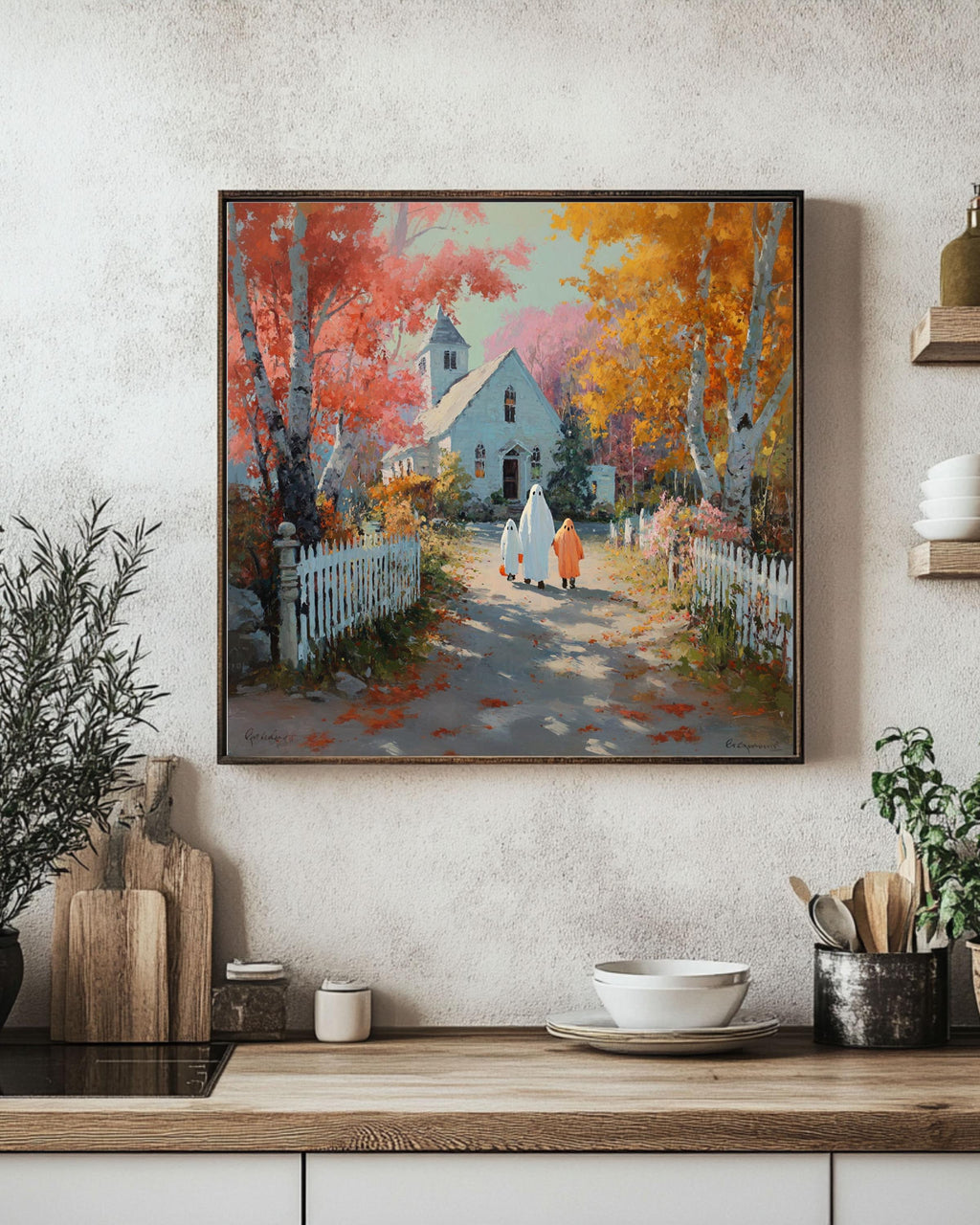 Vintage Halloween Poster, Trick and Treat, Cozy Fall Wall Art