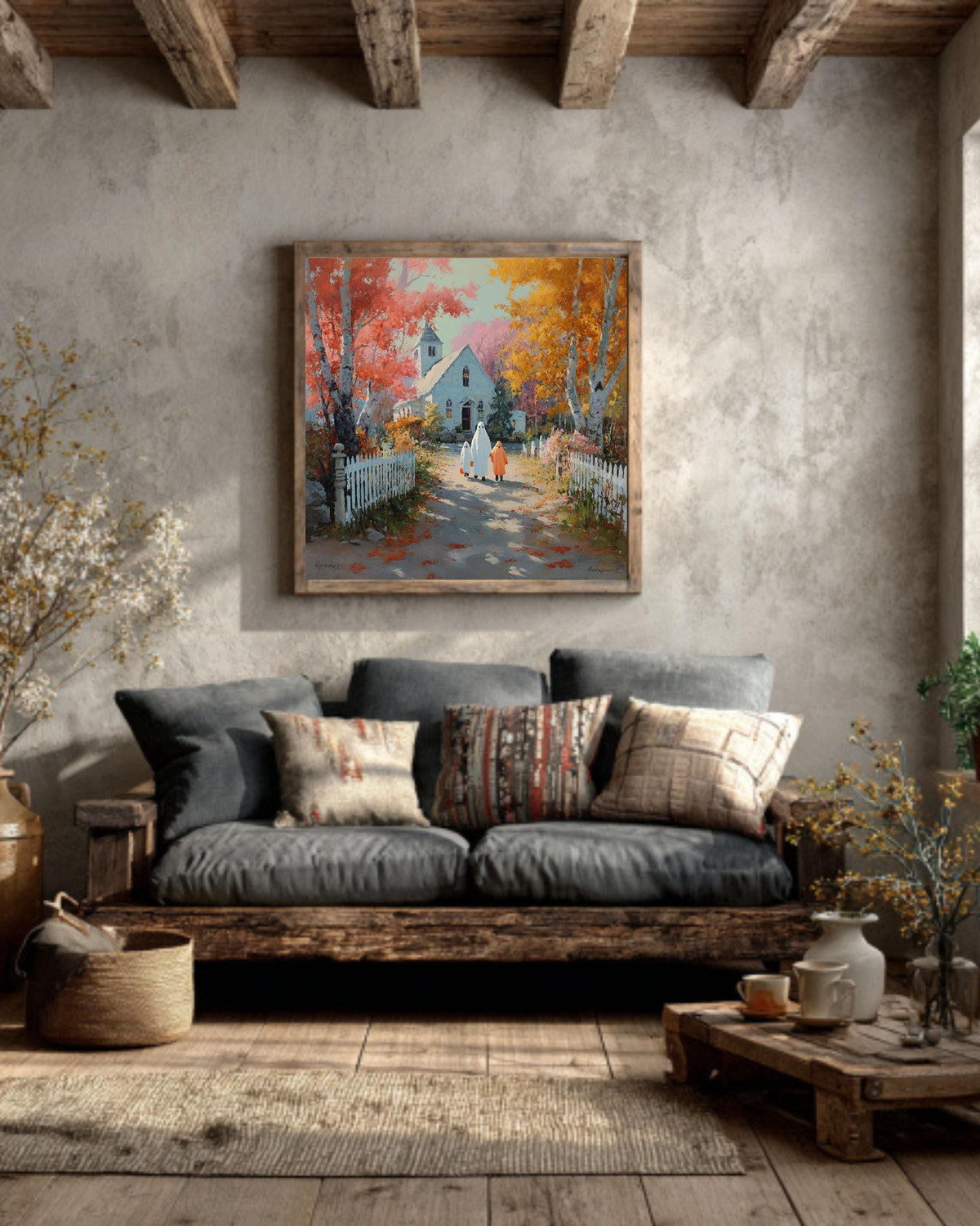 Vintage Halloween Poster, Trick and Treat, Cozy Fall Wall Art