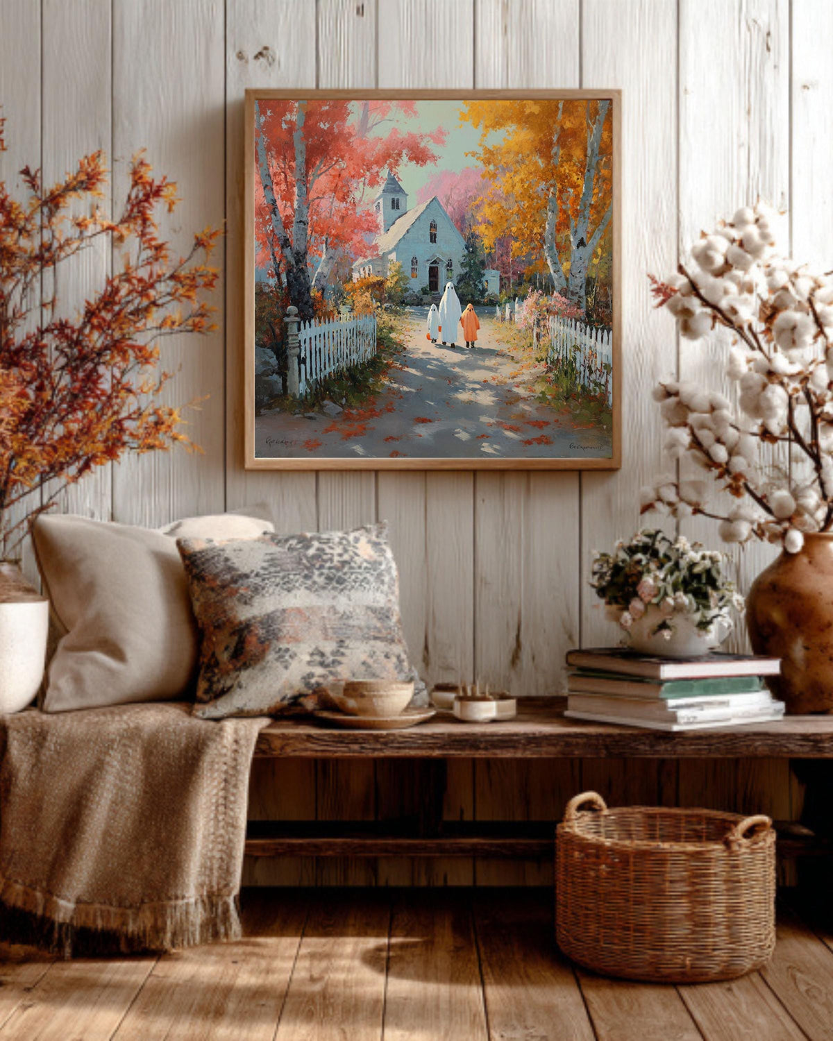 Vintage Halloween Poster, Trick and Treat, Cozy Fall Wall Art