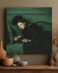 Victorian Woman Canvas Art, Elegant Reading Lady, Green Sofa Print