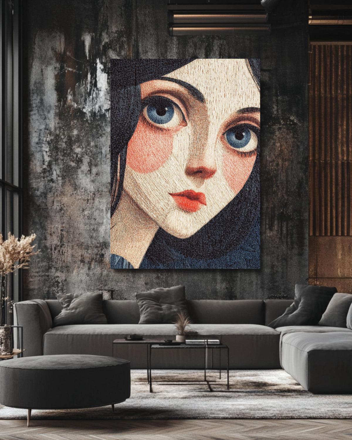 Surreal Girl Portrait Canvas, Big Eyes Pop Art, Modern Home Decor