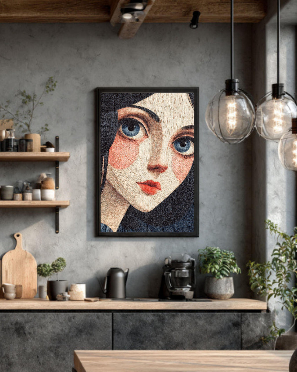 Surreal Girl Portrait Canvas, Big Eyes Pop Art, Modern Home Decor