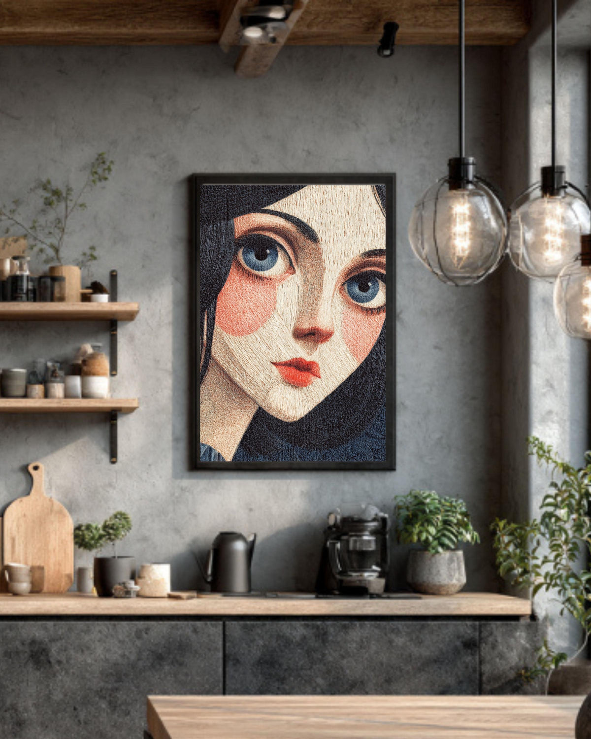 Surreal Girl Portrait Canvas, Big Eyes Pop Art, Modern Home Decor