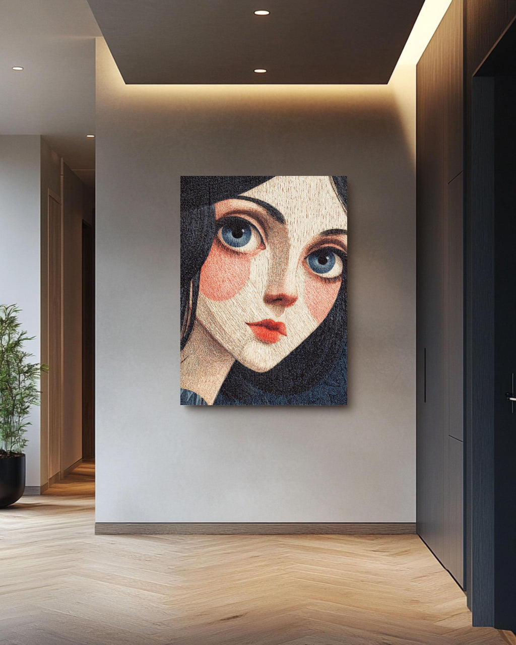 Surreal Girl Portrait Canvas, Big Eyes Pop Art, Modern Home Decor