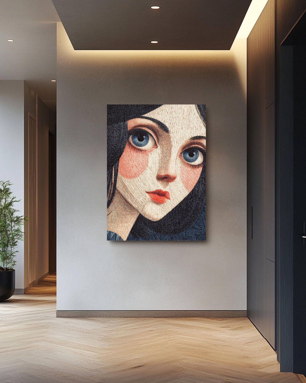 Surreal Girl Portrait Canvas, Big Eyes Pop Art, Modern Home Decor