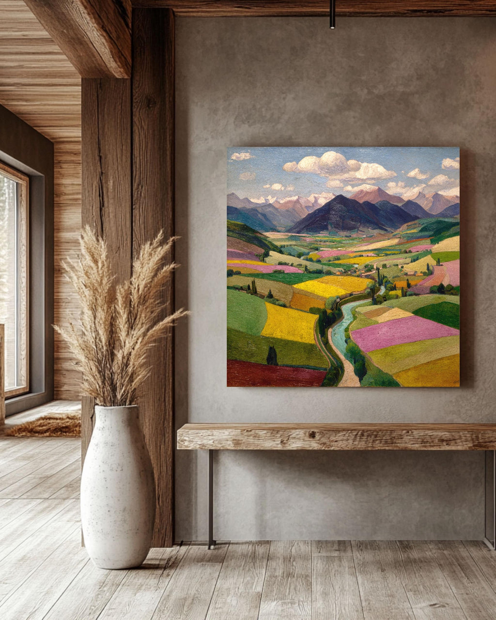 Colorful Valley Landscape Canvas Print, Scenic Mountain View Art